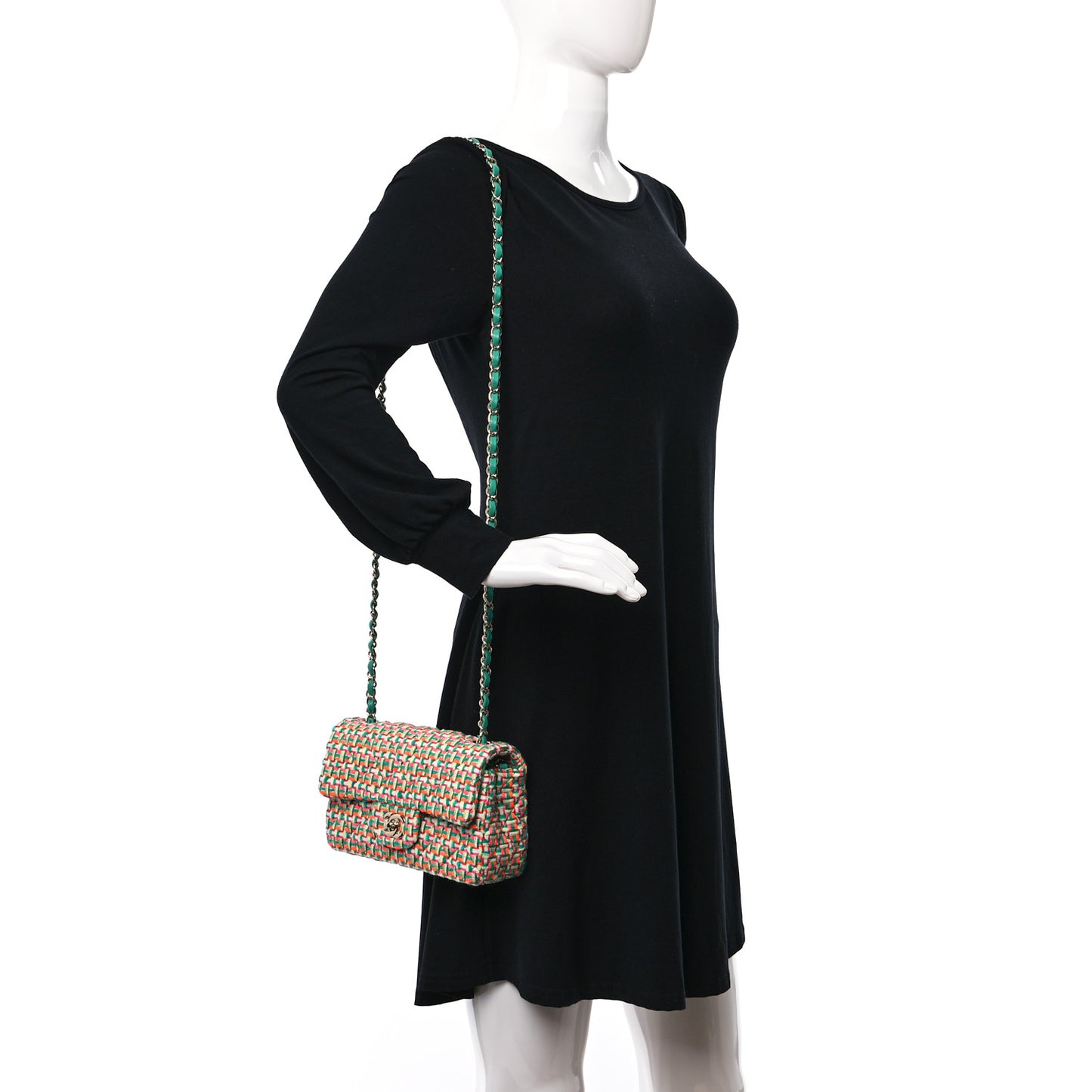 Tweed Quilted Mini Rectangular Flap Green Multicolor