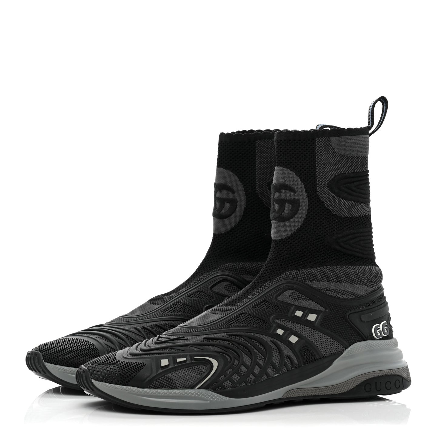 Rubber Technical Fabric Mens Ultrapace R Mid Top Sock Sneakers 8 Black Grey Silver Loess