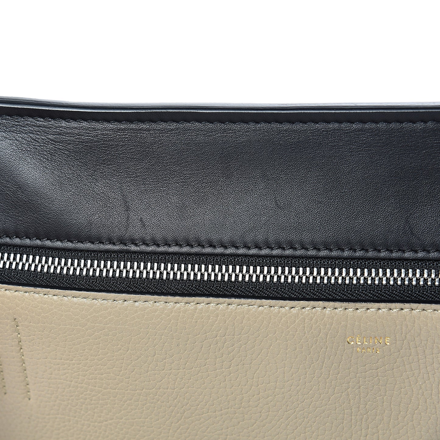 Textured Calfskin Medium Bi-Color Edge Shoulder Bag Black Beige