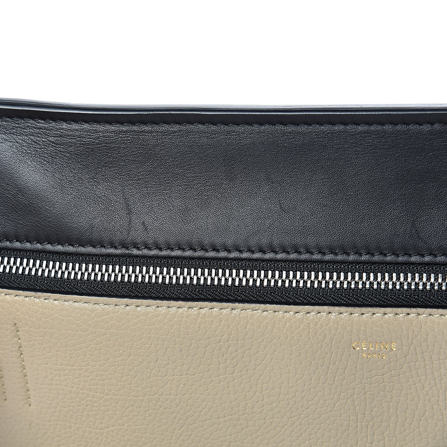 Celine Textured Calfskin Medium Bi-Color Edge Shoulder Bag Black Beige 12 of 15