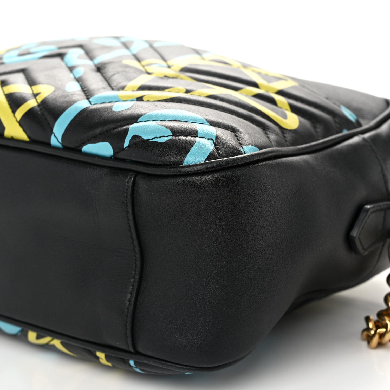 Gucci Calfskin Matelasse GucciGhost Medium GG Marmont Chain Shoulder Bag Black New Acquamarine 11 of 11