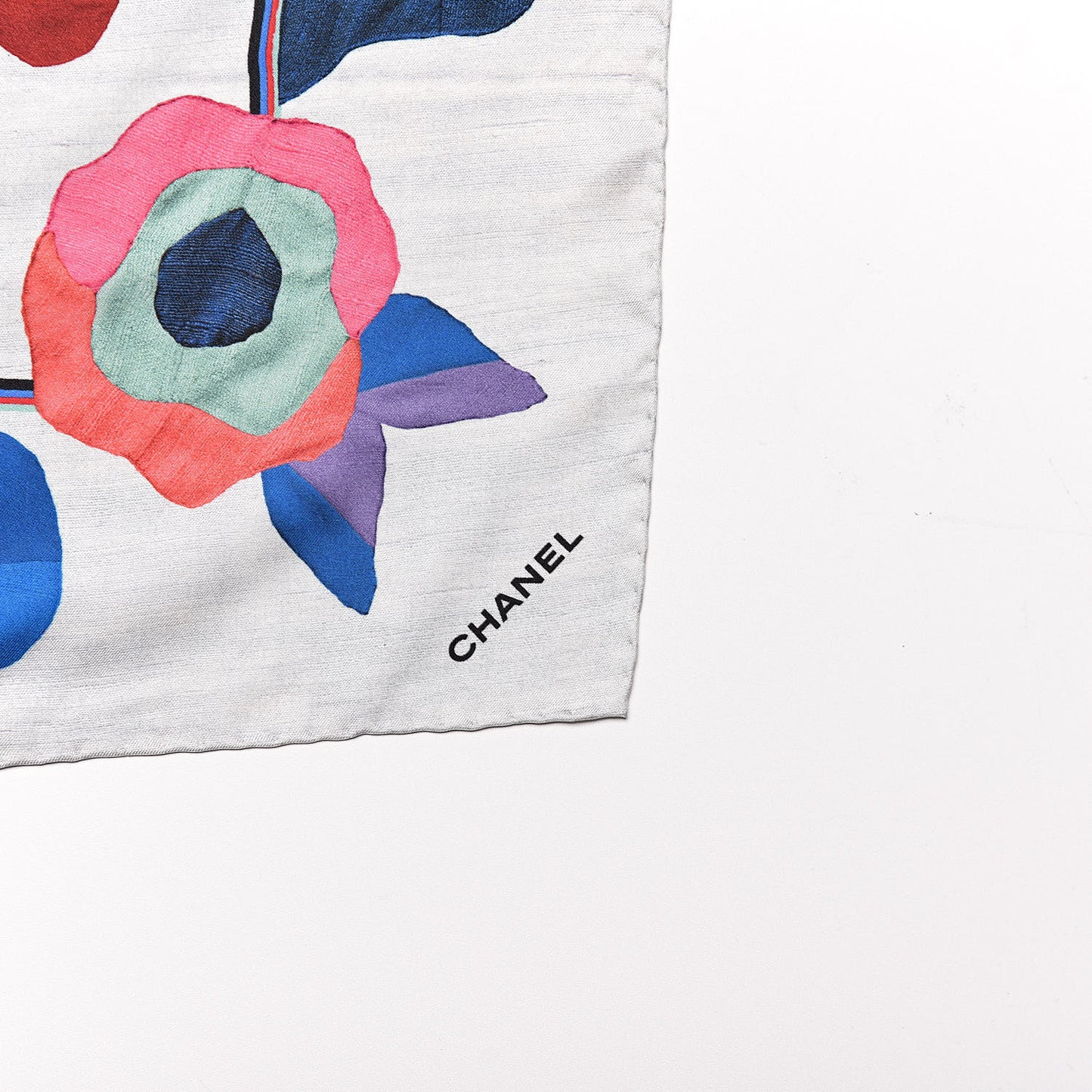 Silk CC Flower Square Scarf Grey