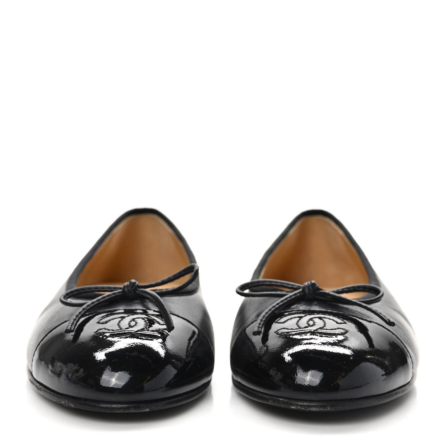 Lambskin Patent CC Cap Toe Ballerina Flats 38 Black