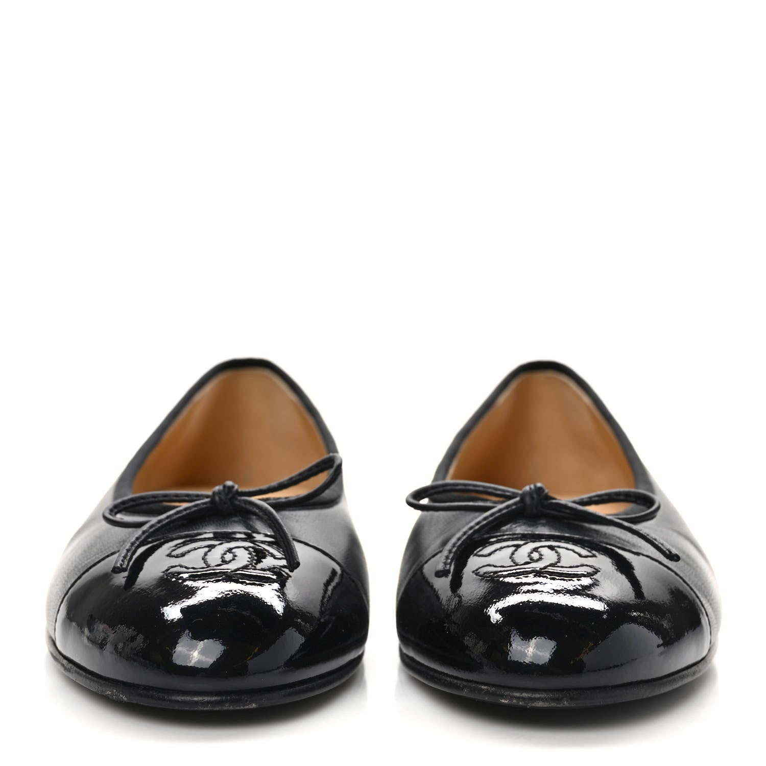 Chanel Lambskin Patent CC Cap Toe Ballerina Flats 38 Black 2 of 8