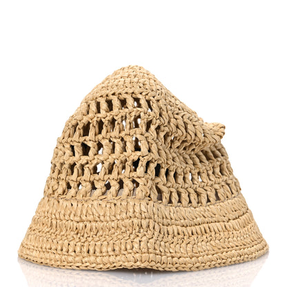 Prada Yarn Raffia Effect Crochet Logo Embroidered Womens Bucket Hat S Naturale 3 of 9