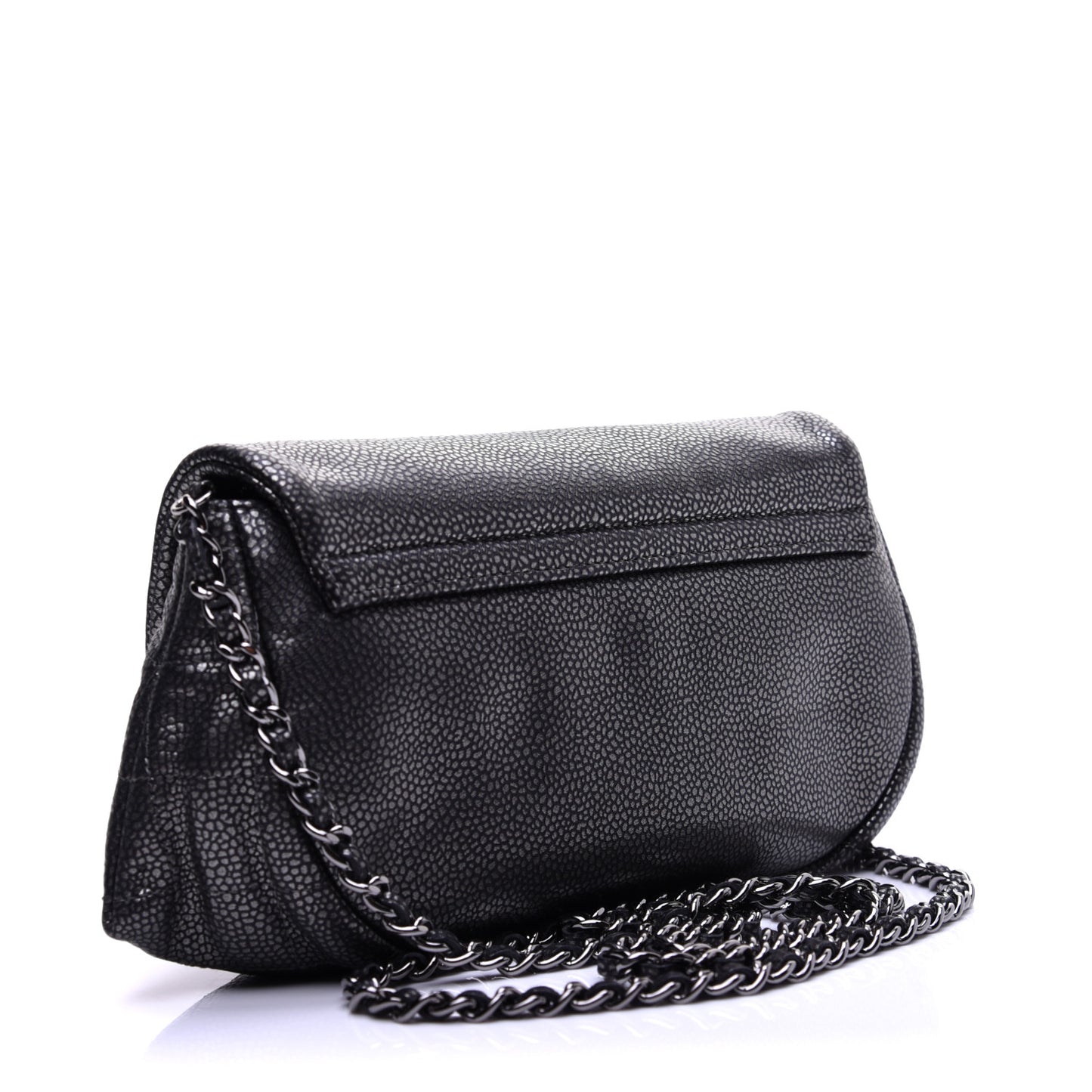 Metallic Caviar Half Moon Wallet On Chain WOC Dark Silver