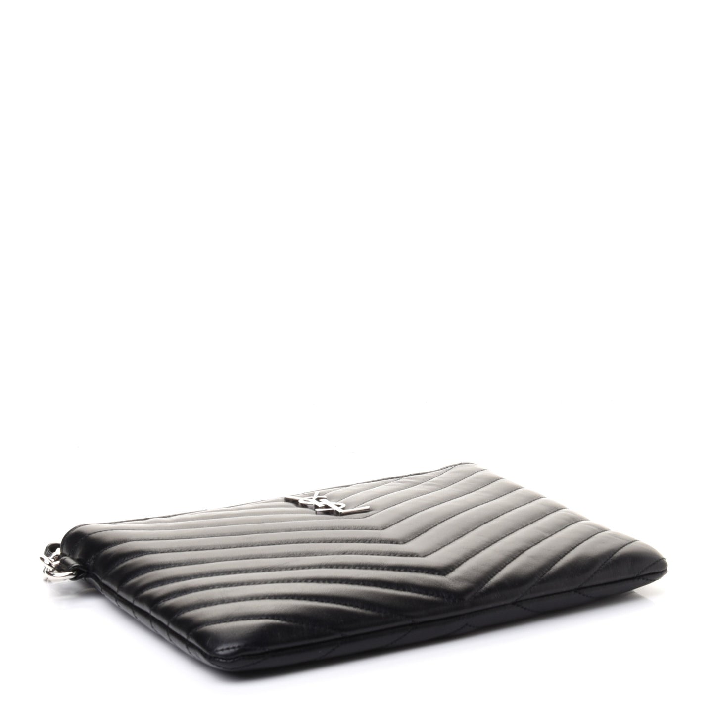 Calfskin Matelasse Chevron Monogram A5 Wristlet Black