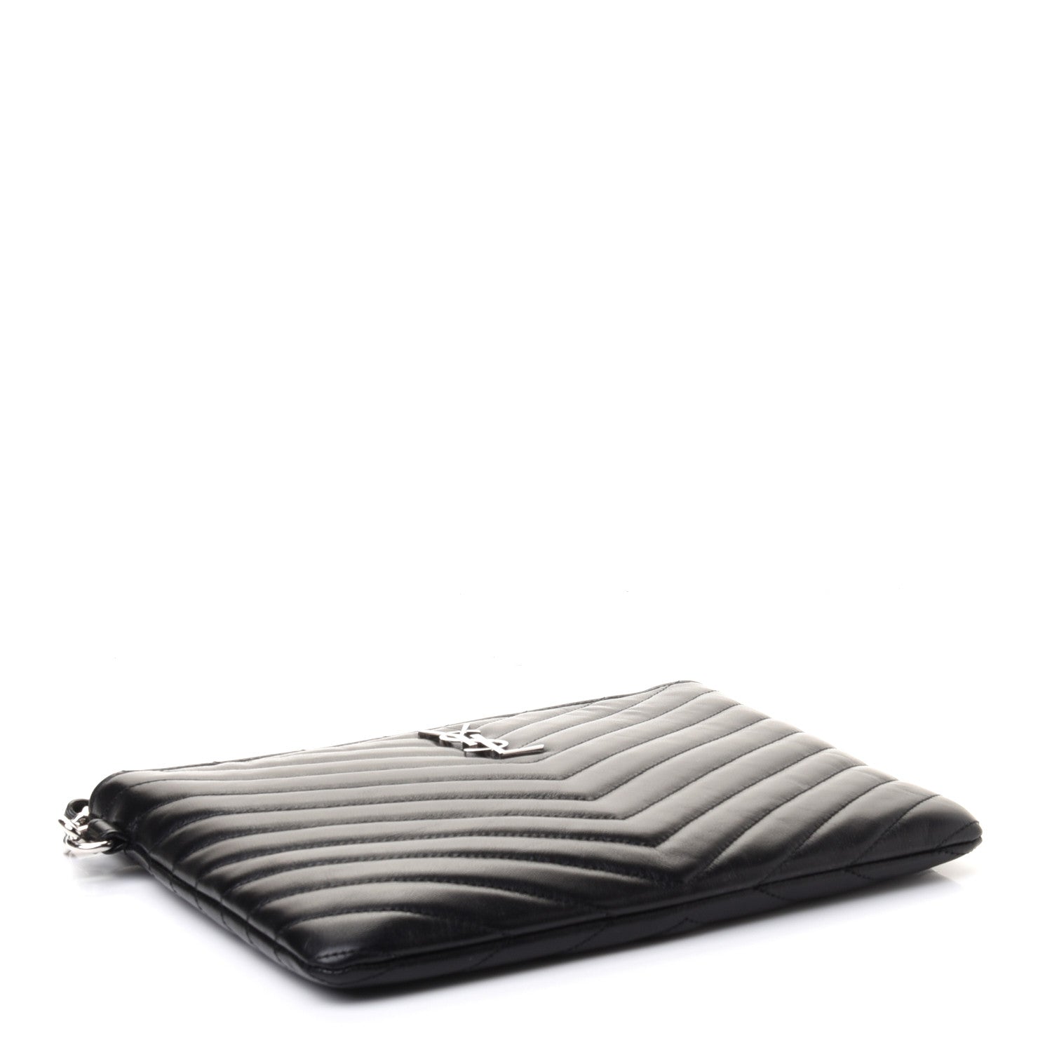 Saint Laurent Calfskin Matelasse Chevron Monogram A5 Wristlet Black 4 of 9