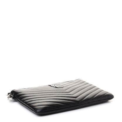 Saint Laurent Calfskin Matelasse Chevron Monogram A5 Wristlet Black 4 of 9