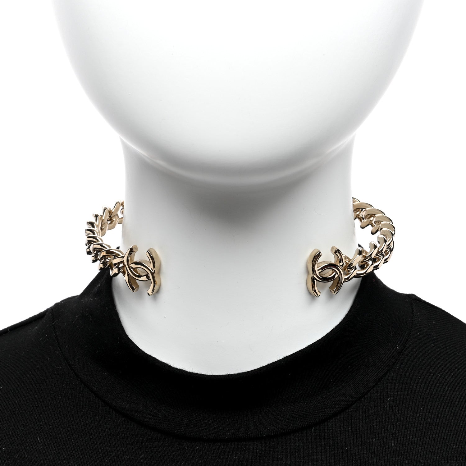 Chanel Metal CC Chain Link Choker Necklace S Gold 3 of 5