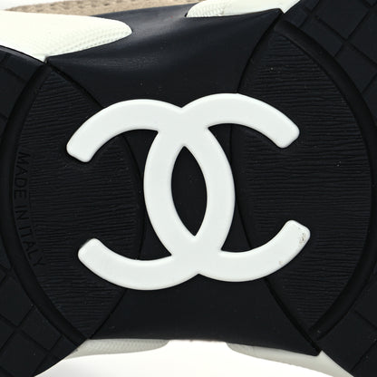 Chanel Mesh Suede Calfskin Womens CC Sneakers 35.5 White Black Beige Gold 6 of 9