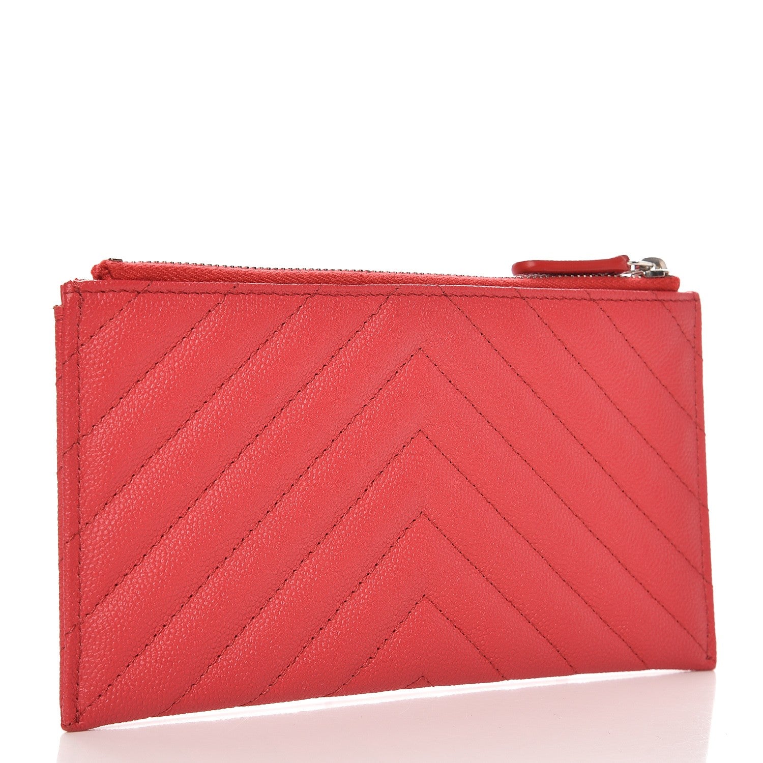 Chanel Caviar Chevron Quilted Zip Pouch Red 3 of 8