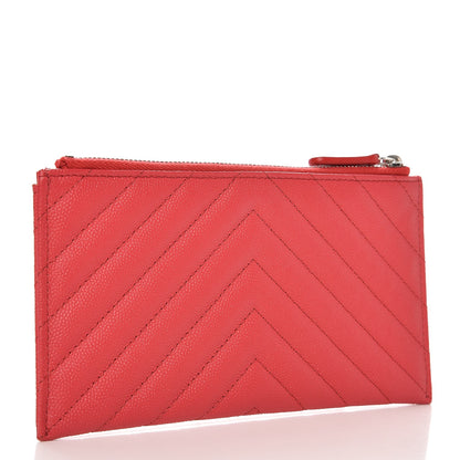 Chanel Caviar Chevron Quilted Zip Pouch Red 3 of 8