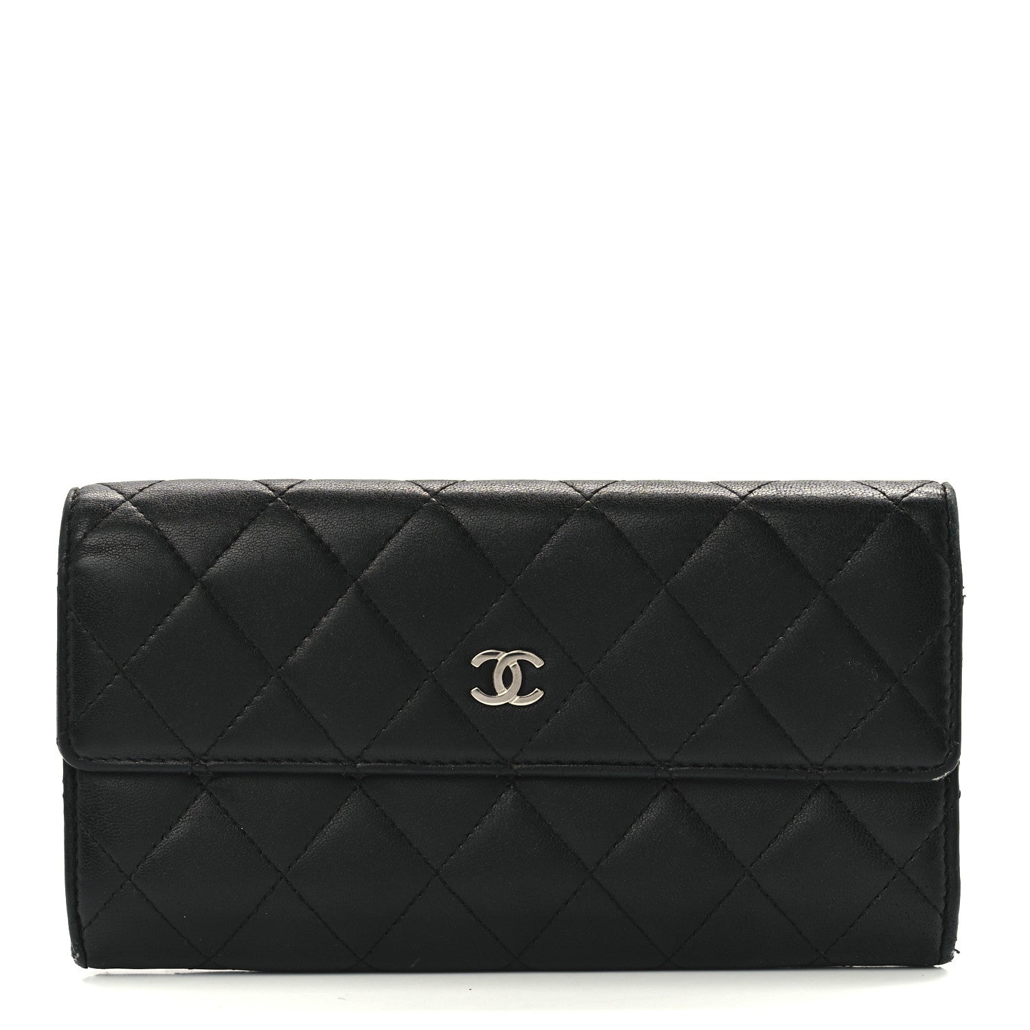 Chanel Lambskin Quilted Large Gusset Flap Wallet Black 1 of 12