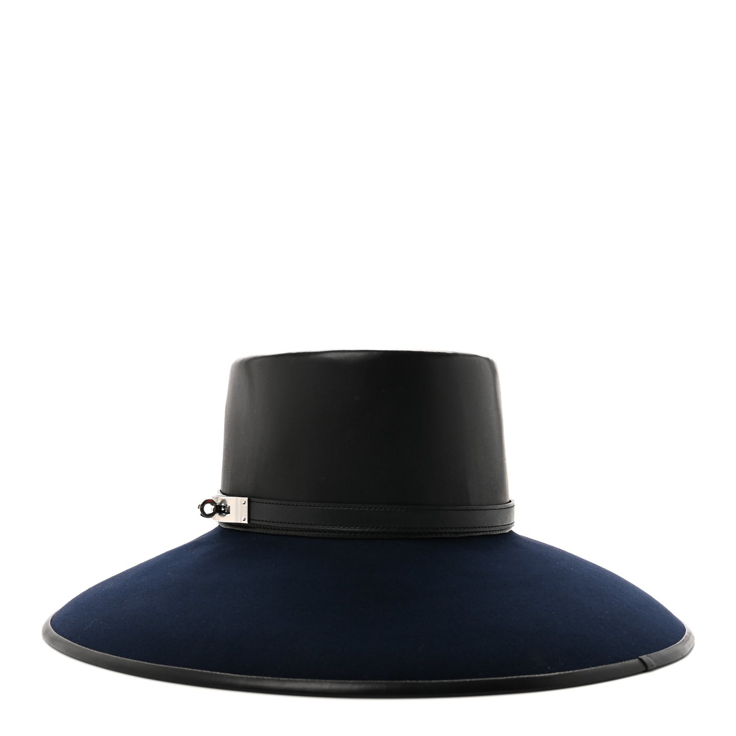 Beaver Felt Swift Glossed Lambskin Very Kelly Hat 58  Black Bleu Nuit