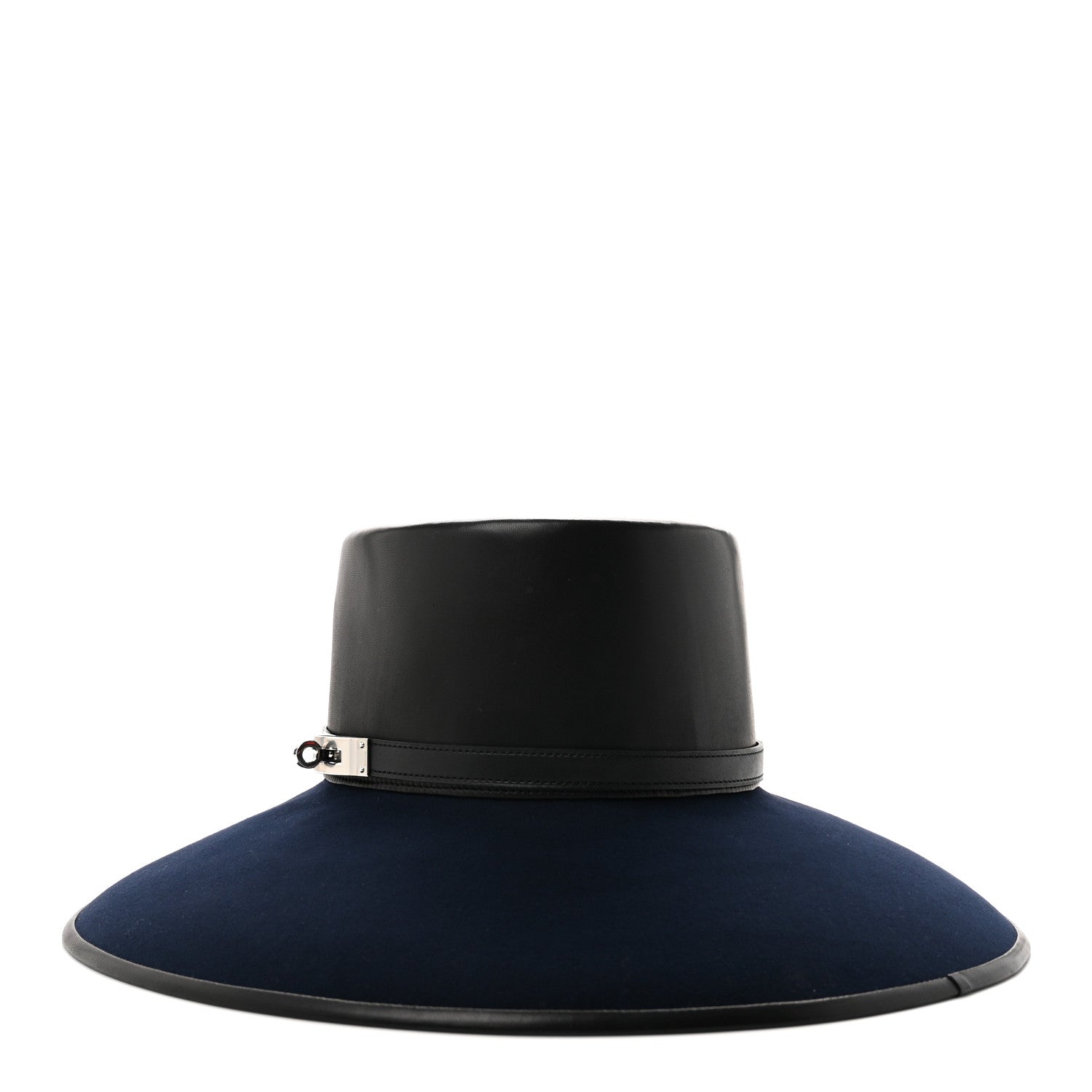 Hermes Beaver Felt Swift Glossed Lambskin Very Kelly Hat 58  Black Bleu Nuit 1 of 7