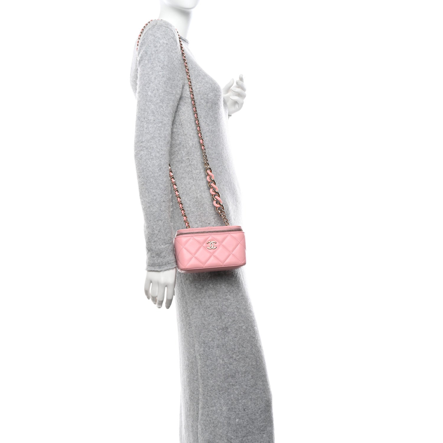 Chanel Lambskin Resin Elegant Chain Vanity Case Pink 2 of 17