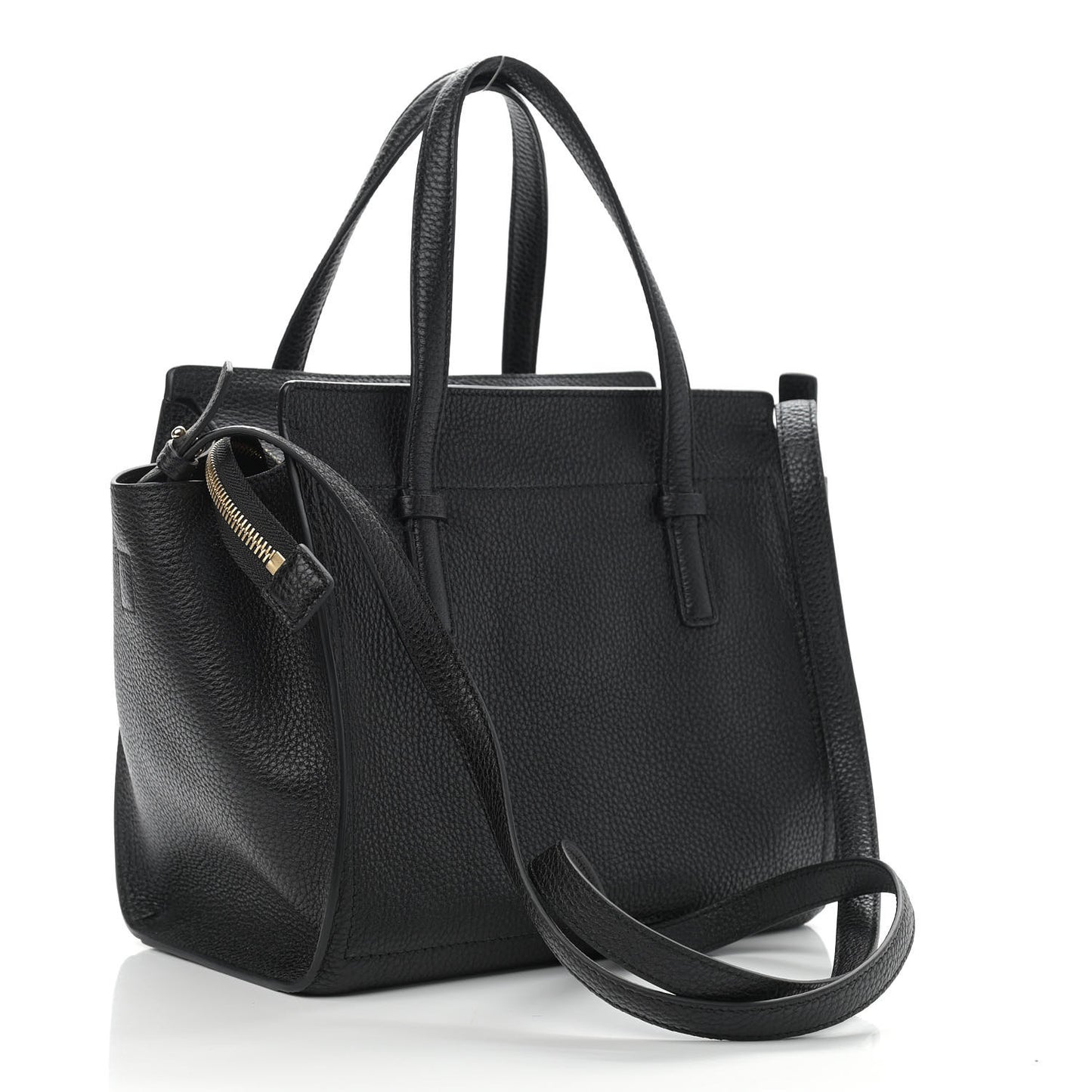 Hammered Calfskin Double Handle Small Amy Tote Black
