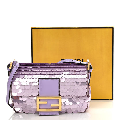 Fendi Satin Sequin Paillettes Shiny Nappa Mini Baguette 1997 Lilla 12 of 12