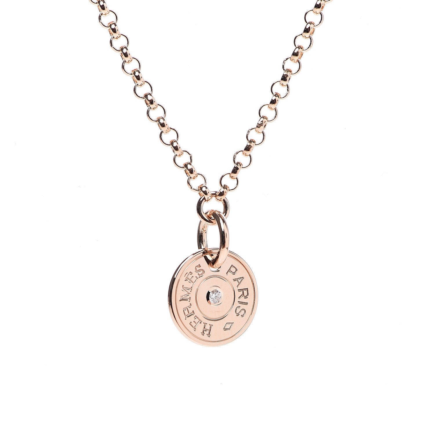 Hermes 18K Rose Gold Diamond Gambade Clou de Selle Necklace 4 of 6