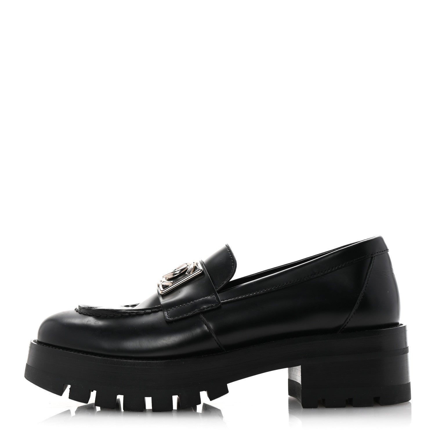 Chanel Calfskin Metal CC Loafers 36.5 Black 1 of 9