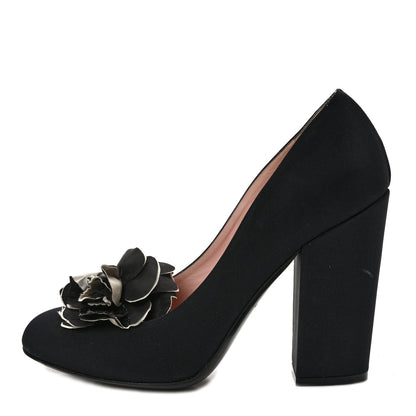 Chanel Satin Camelia Block Heels Pumps 41 Black 1 of 9