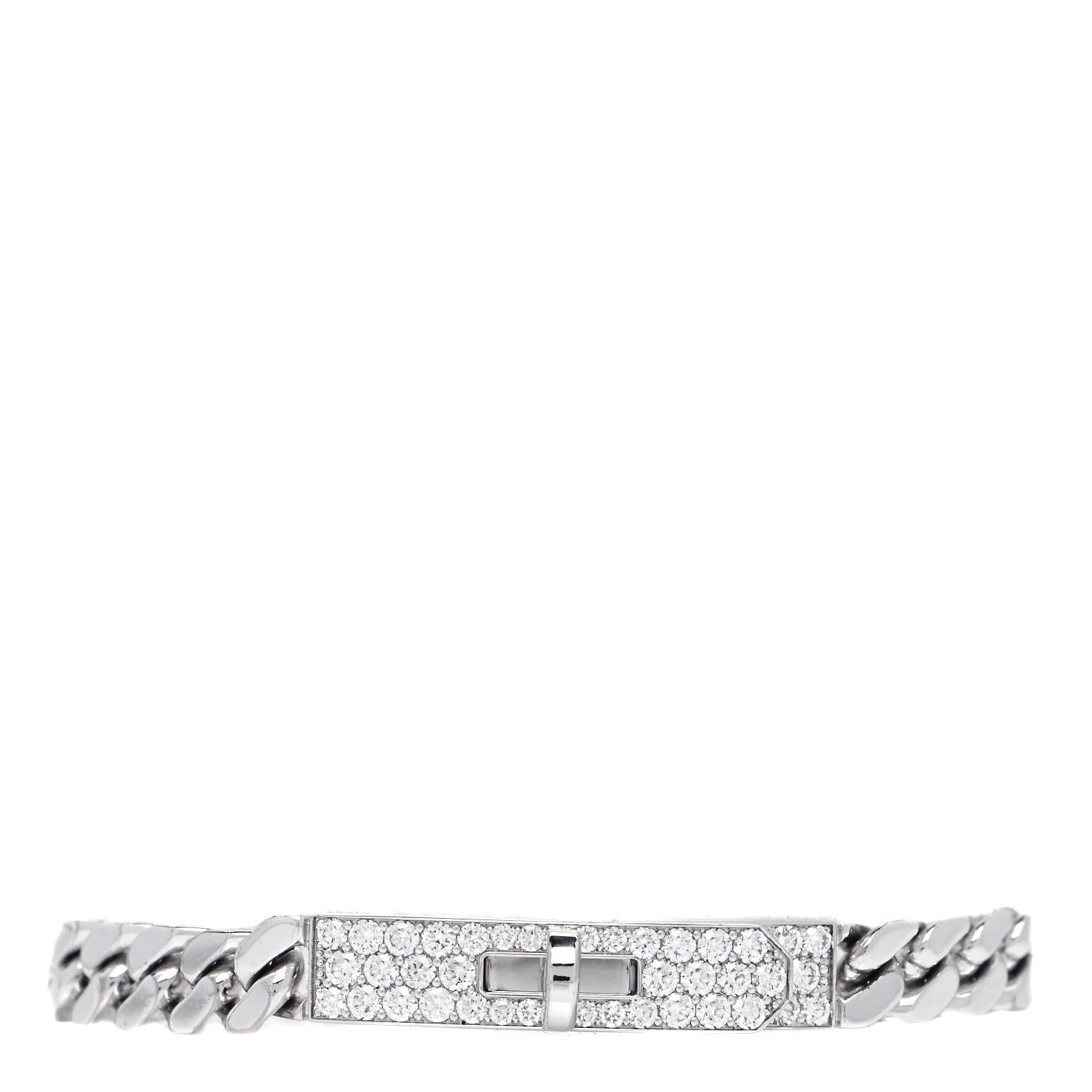 Hermes 18K White Gold Diamond TPM Kelly Gourmette Bracelet ST 1 of 6