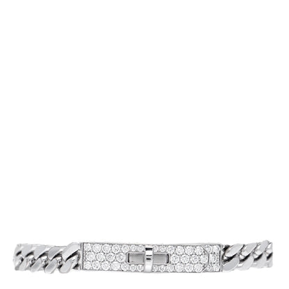 Hermes 18K White Gold Diamond TPM Kelly Gourmette Bracelet ST 1 of 6