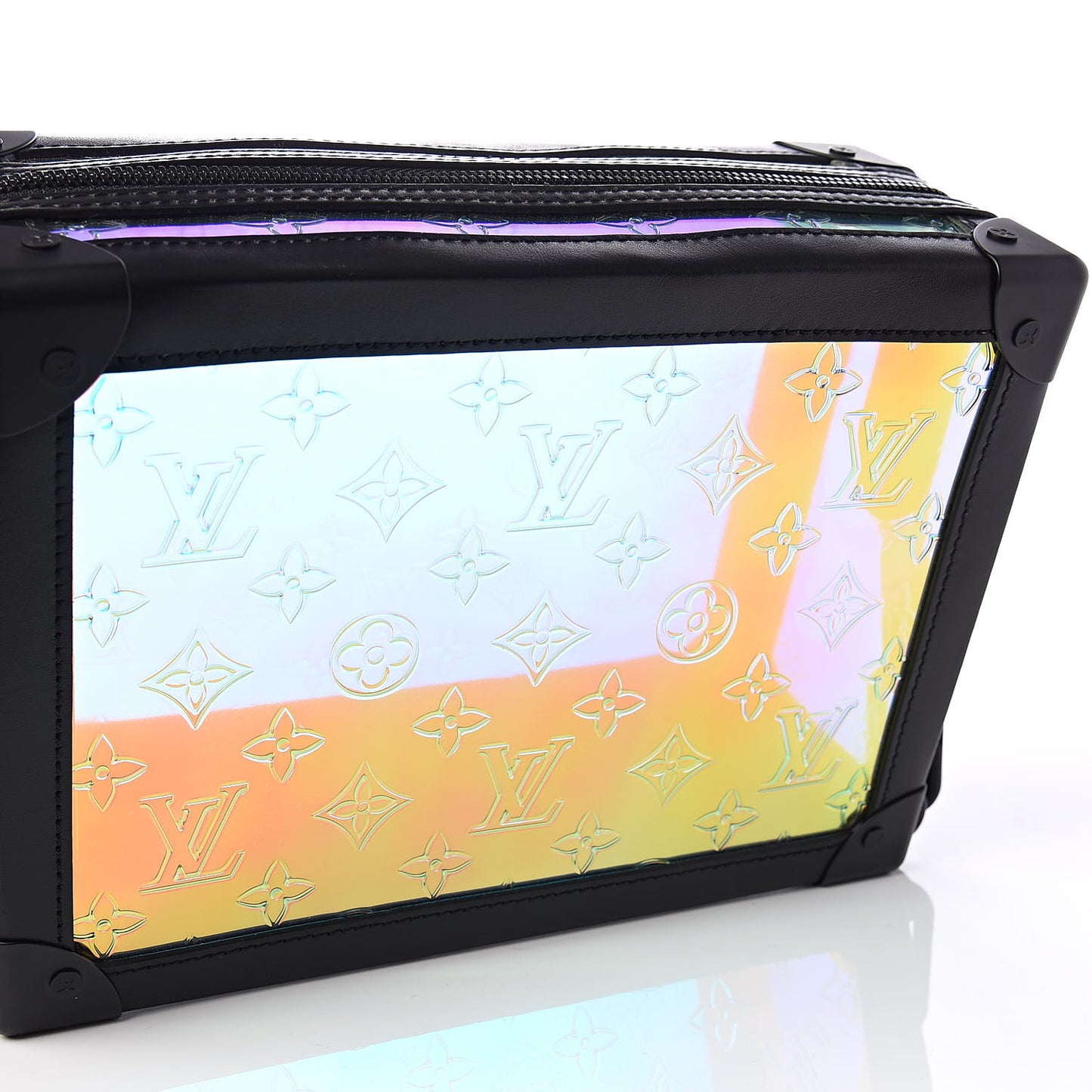 Calfskin PVC Monogram Solar Ray Soft Trunk Iridescent Prism Black