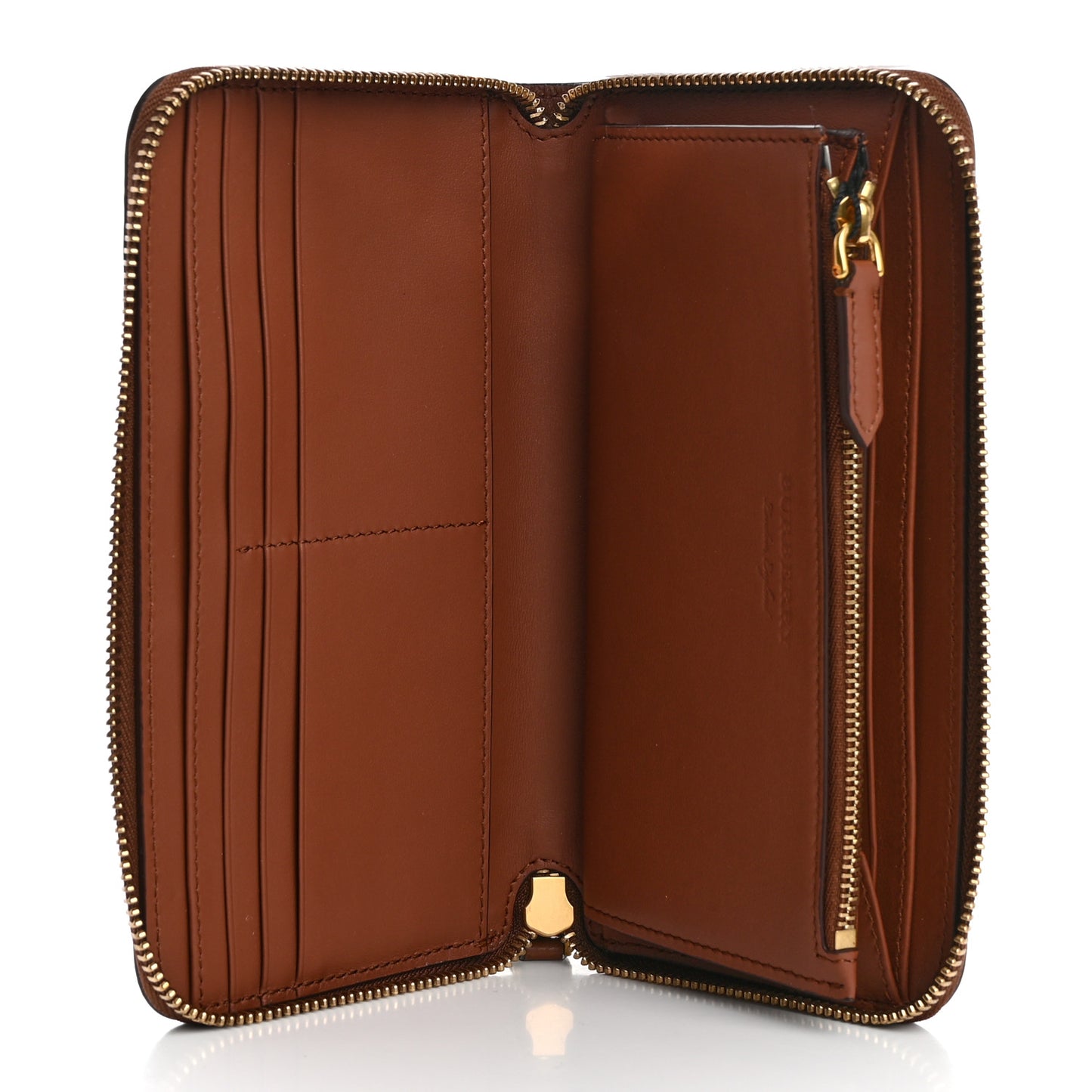 Grainy Calfskin London England Zip Around Wallet Chestnut Brown