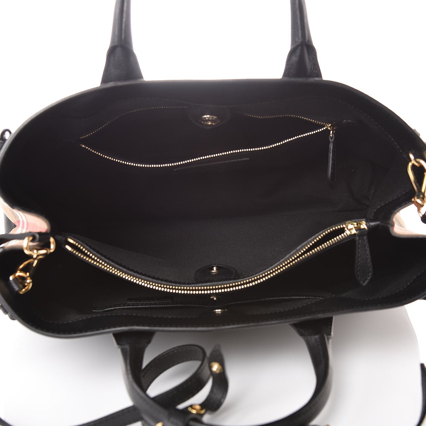 Grainy Calfskin House Check Large Banner Tote Black