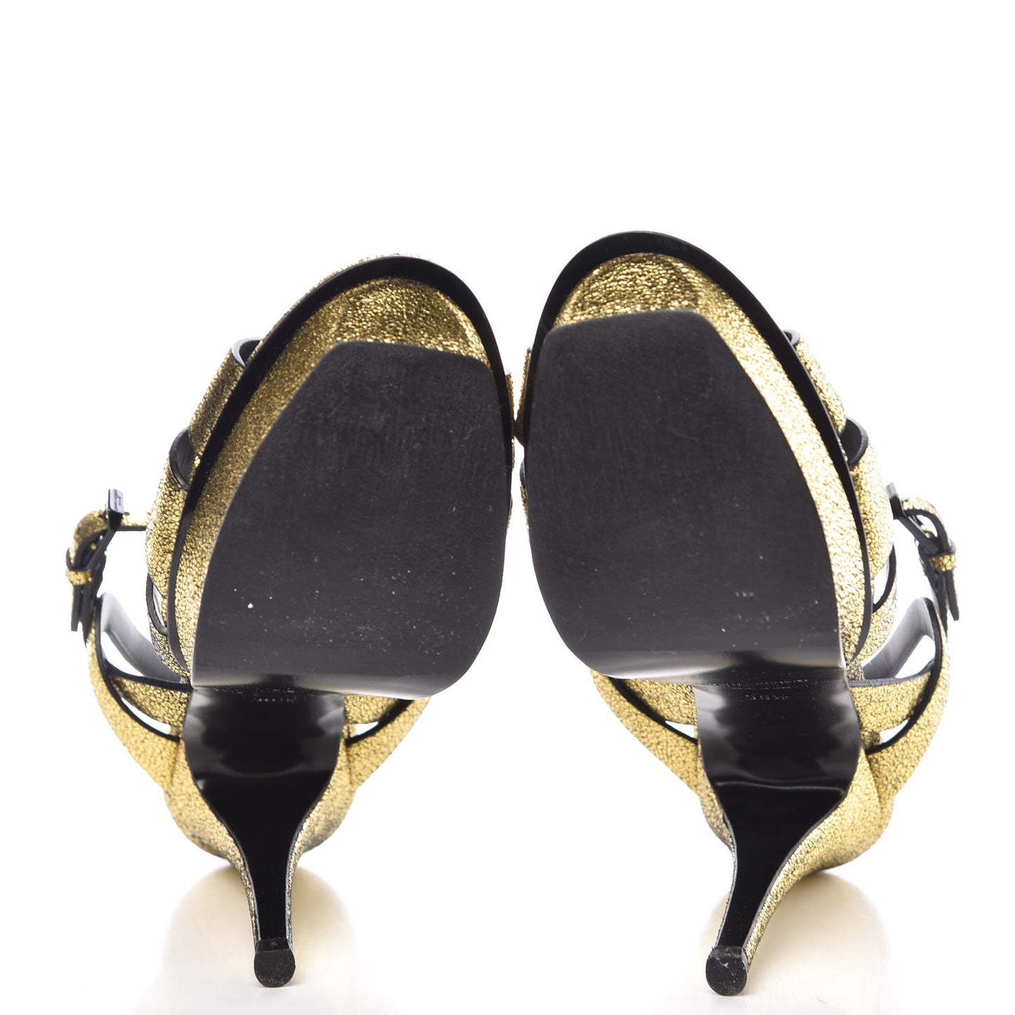 Metallic Crackled Calfskin Tribute 105 Platform Sandals 36.5 Black Gold