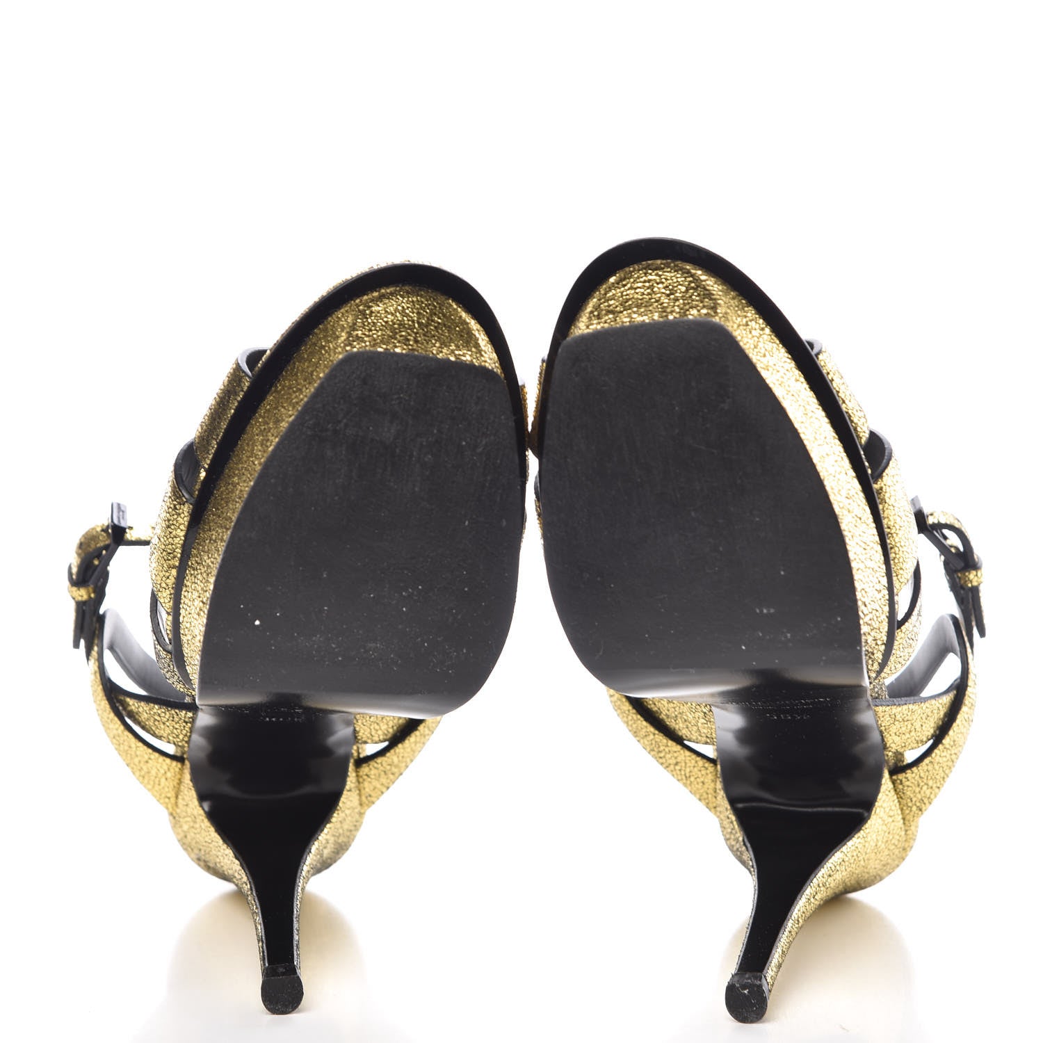 Saint Laurent Metallic Crackled Calfskin Tribute 105 Platform Sandals 36.5 Black Gold 7 of 11
