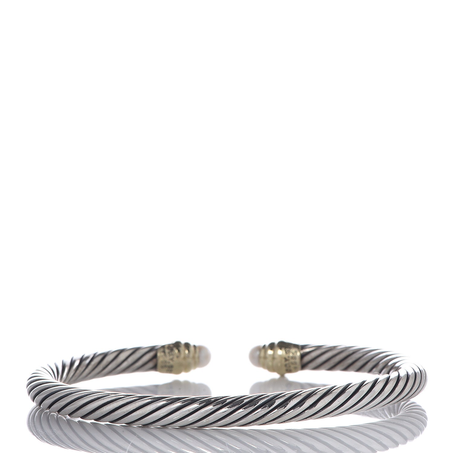 David Yurman Sterling Silver 14K Yellow Gold Pearl 5mm Cable Classics Petite Color Bracelet 3 of 4