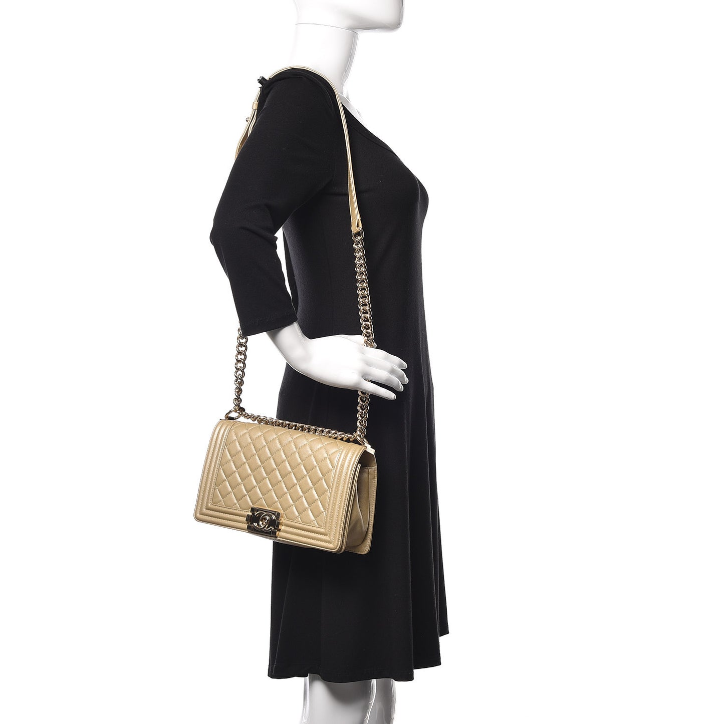 Pearly Caviar Quilted Medium Boy Flap Light Gold