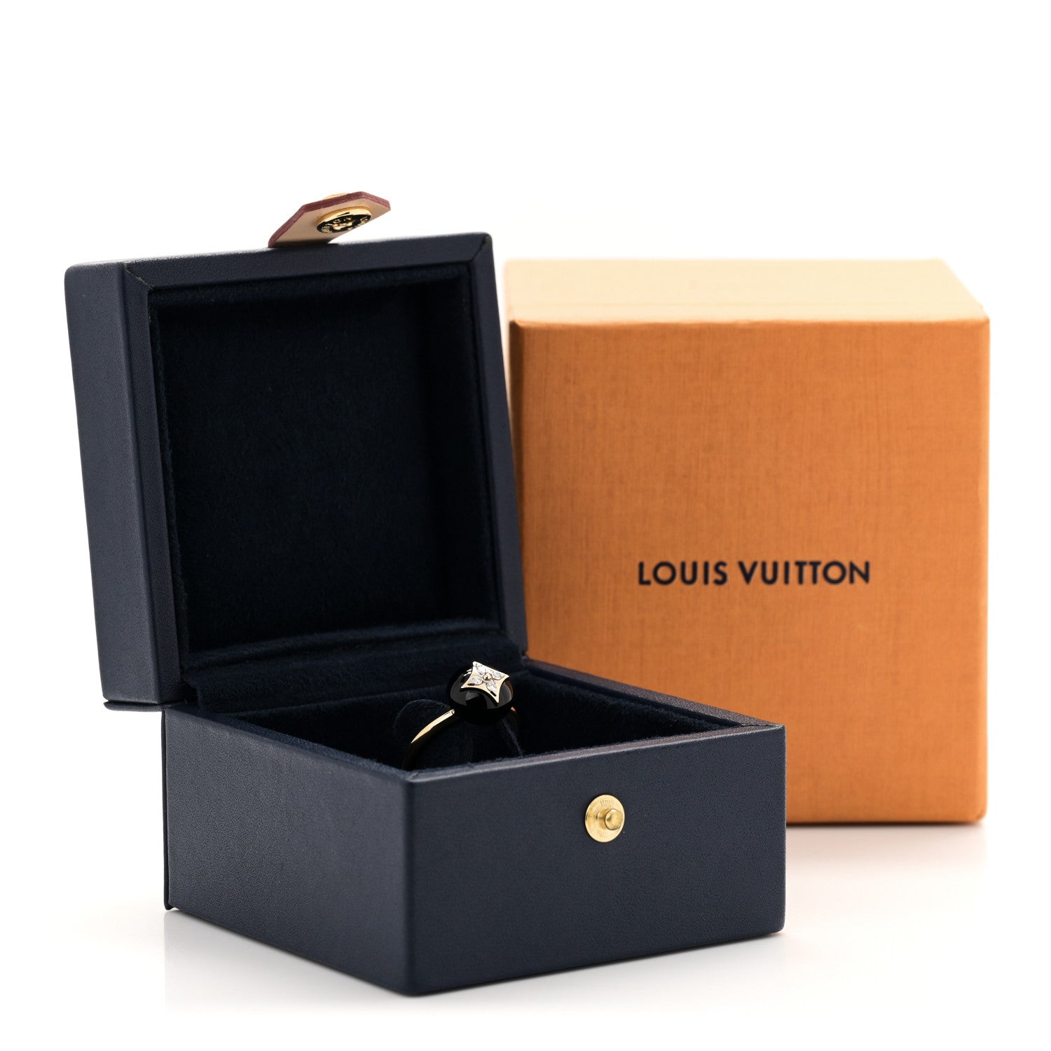 Louis Vuitton 18K Yellow Gold Diamond Black Onyx Idylle Blossom Ring 53 6.5 5 of 5