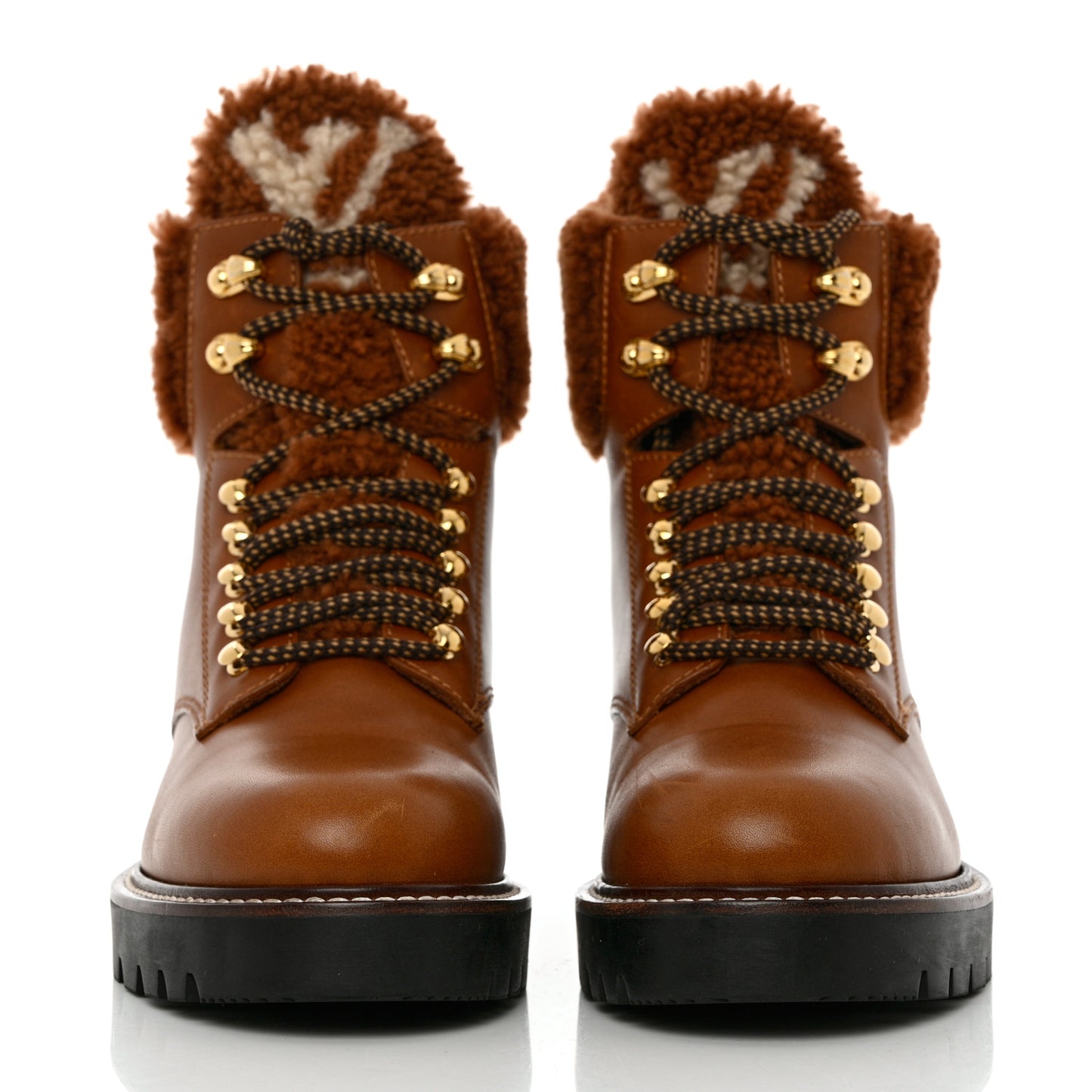 Calfskin Shearling Territory Ranger Combat Boots 37.5 Cognac