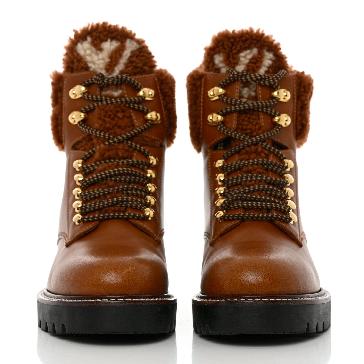 Louis Vuitton Calfskin Shearling Territory Ranger Combat Boots 37.5 Cognac 2 of 12