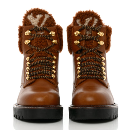 Louis Vuitton Calfskin Shearling Territory Ranger Combat Boots 37.5 Cognac 2 of 12