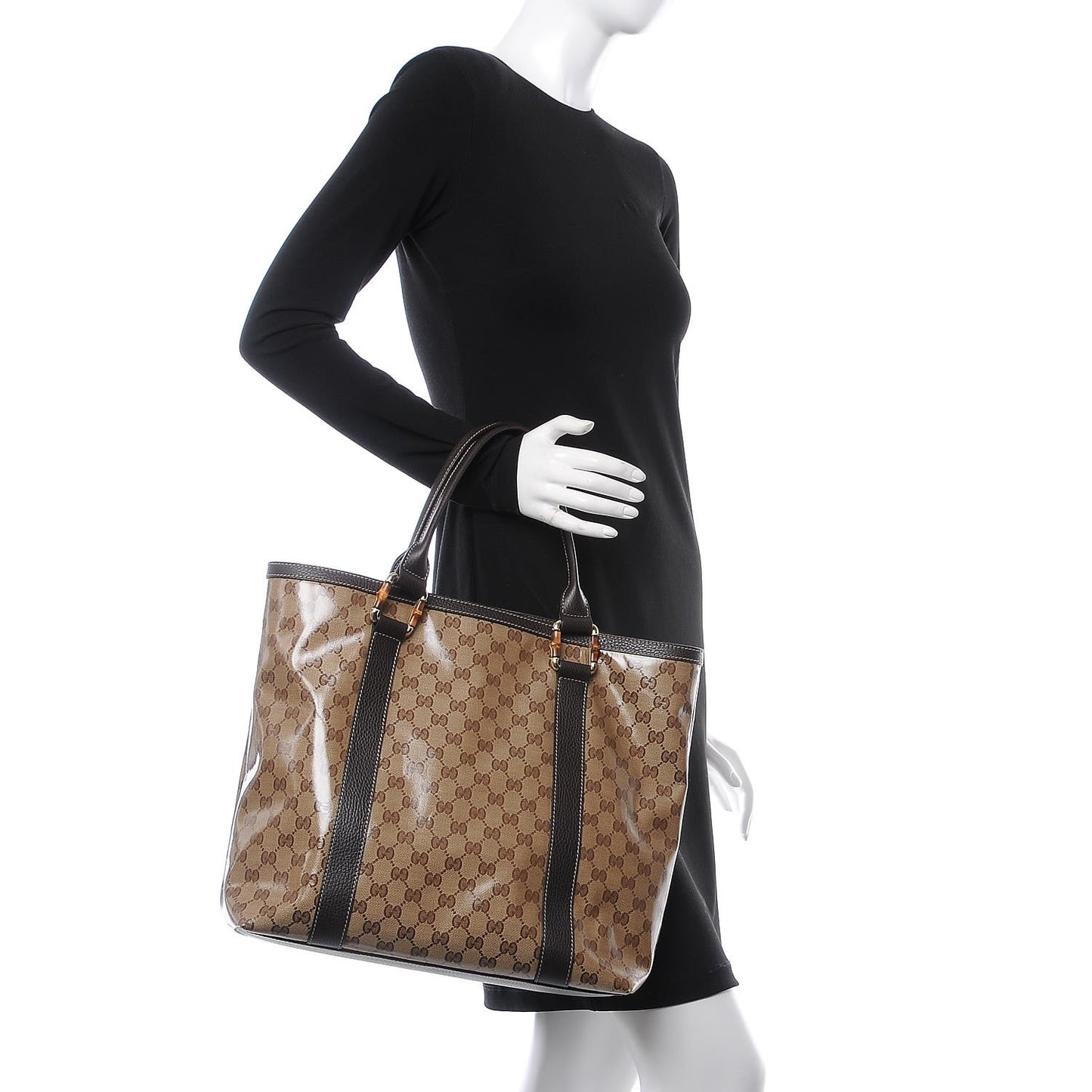 Crystal Monogram Bamboo Tote Dark Brown
