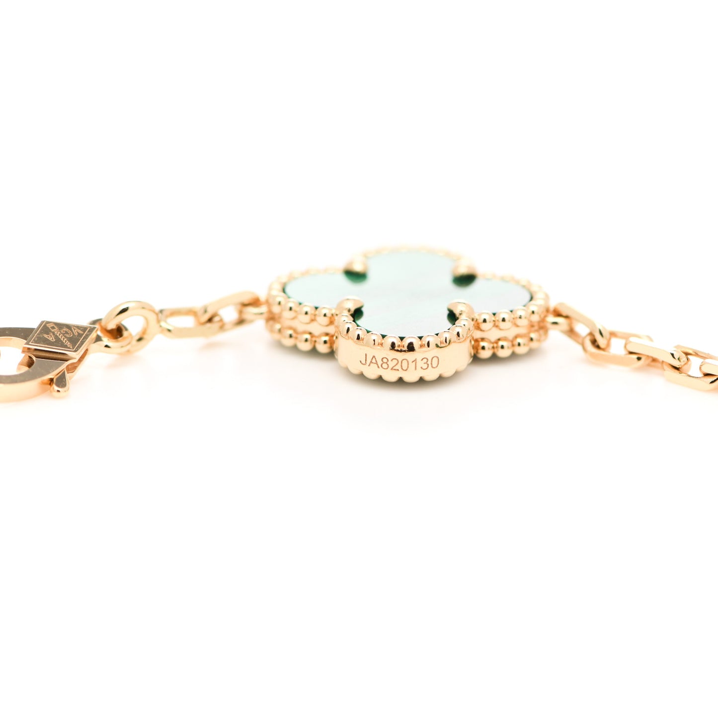 18K Yellow Gold Malachite 5 Motifs Vintage Alhambra Bracelet