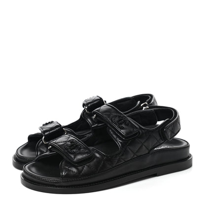 Chanel Lambskin Velcro Dad Sandals 36 Black 3 of 8