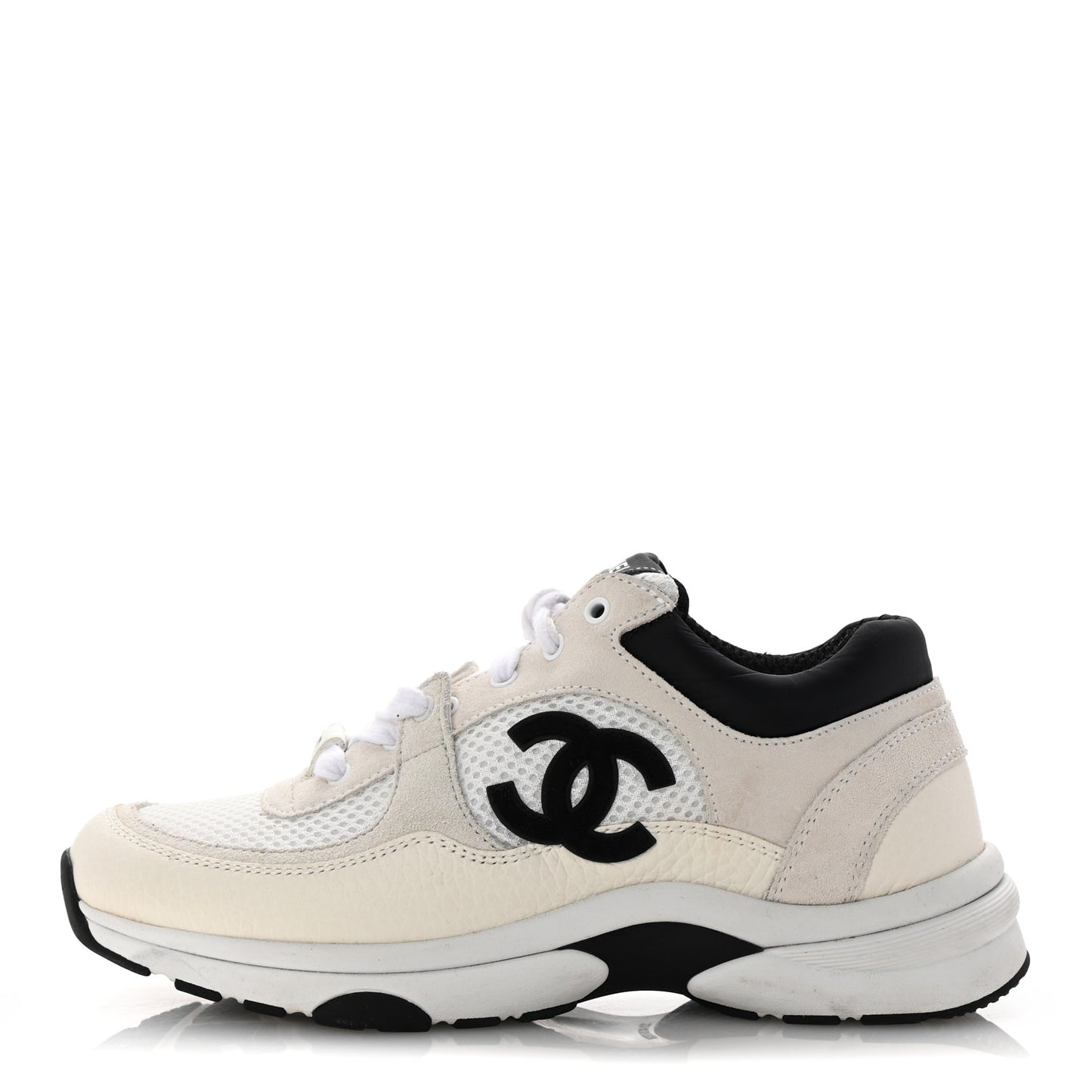 Mesh Suede Calfskin Grained Calfskin Womens CC Sneakers 35.5 White Black