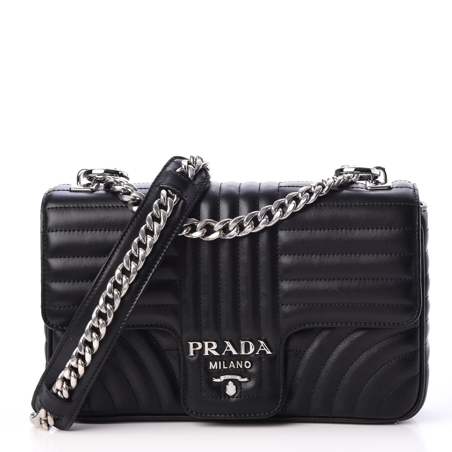 Prada Soft Calfskin Impunture Diagramme Medium Chain Flap Shoulder Bag Black 1 of 6