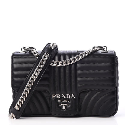Prada Soft Calfskin Impunture Diagramme Medium Chain Flap Shoulder Bag Black 1 of 6