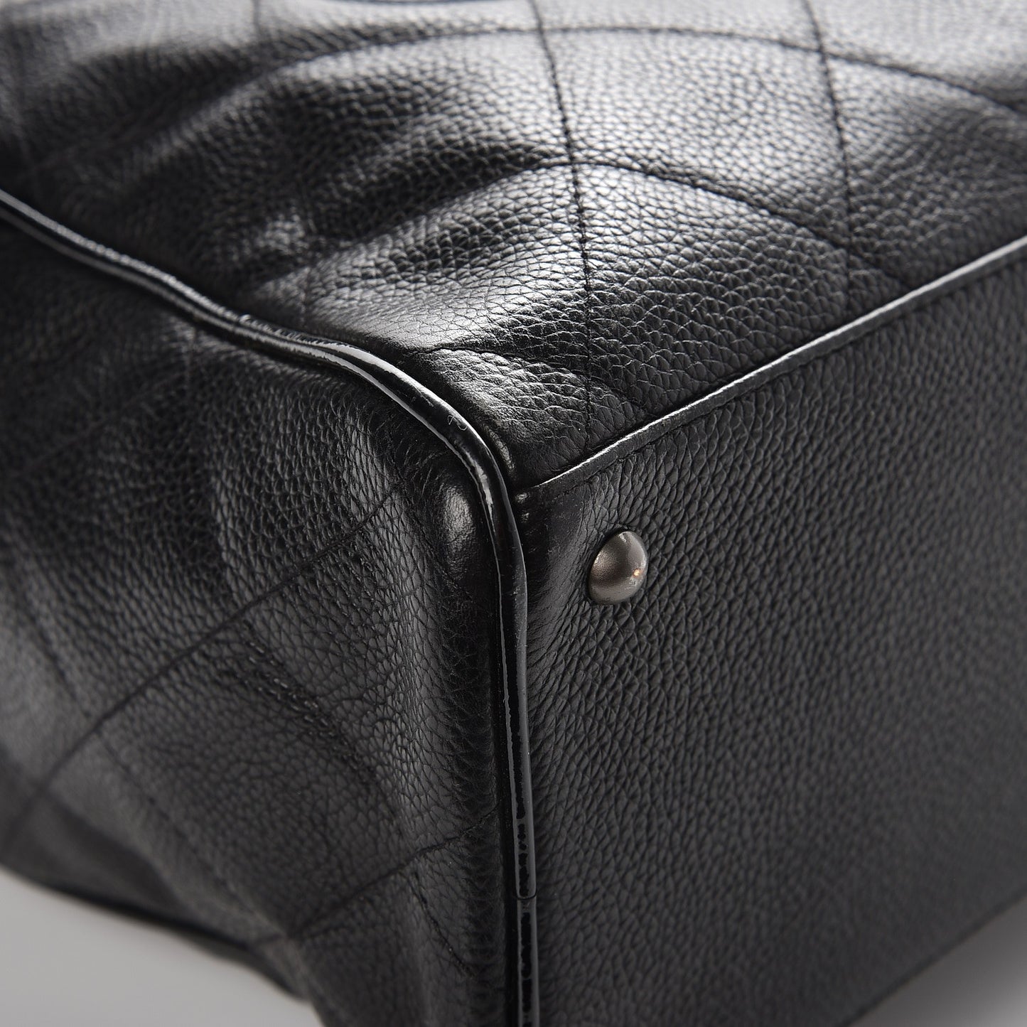 Caviar Patent Quilted Large Bowler Black