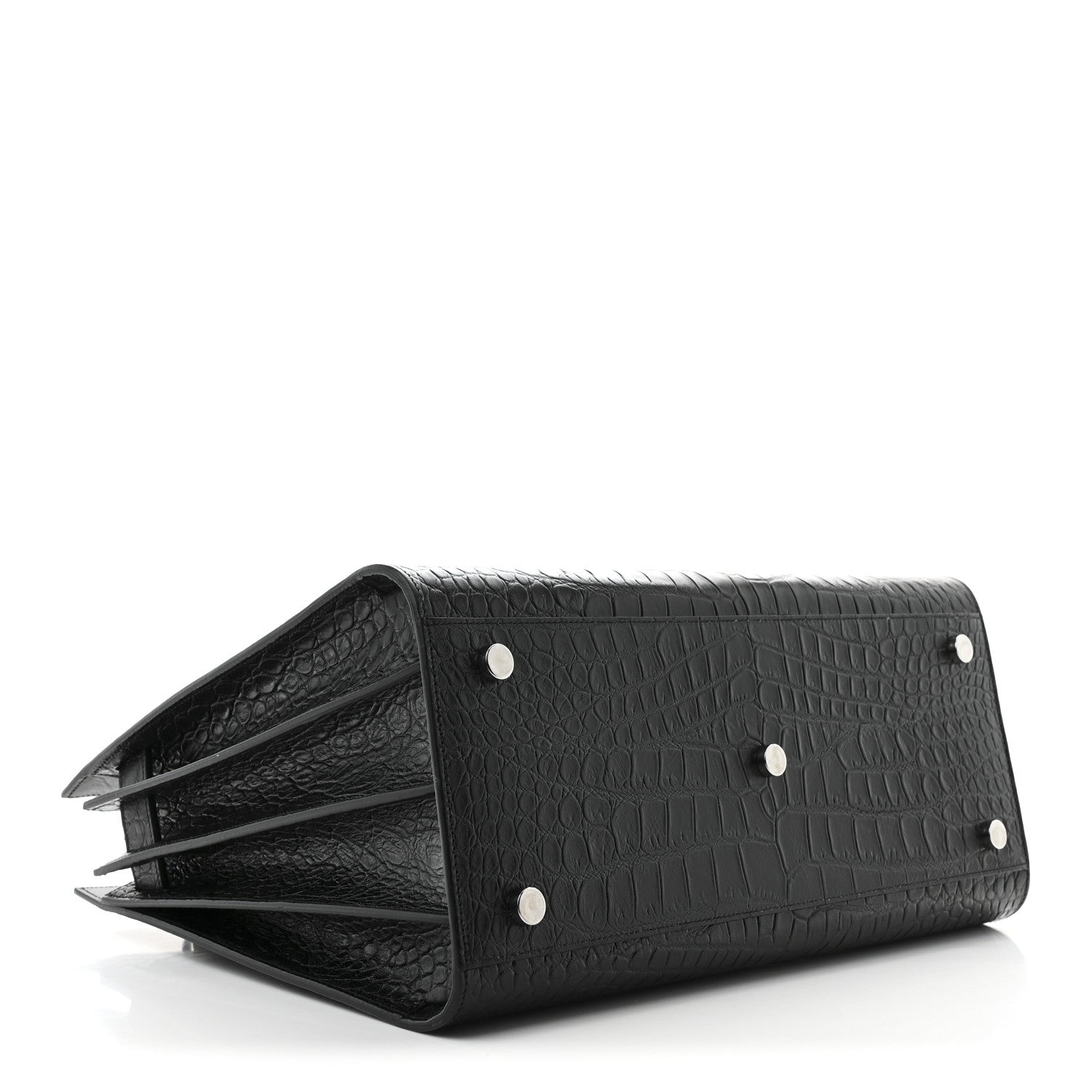 Saint Laurent Calfskin Crocodile Embossed Small Sac de Jour Black 5 of 12