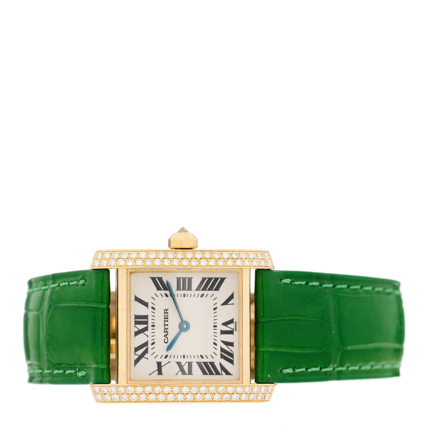 18K Yellow Gold Alligator Diamond Bezel 25mm Tank Francaise Quartz Watch