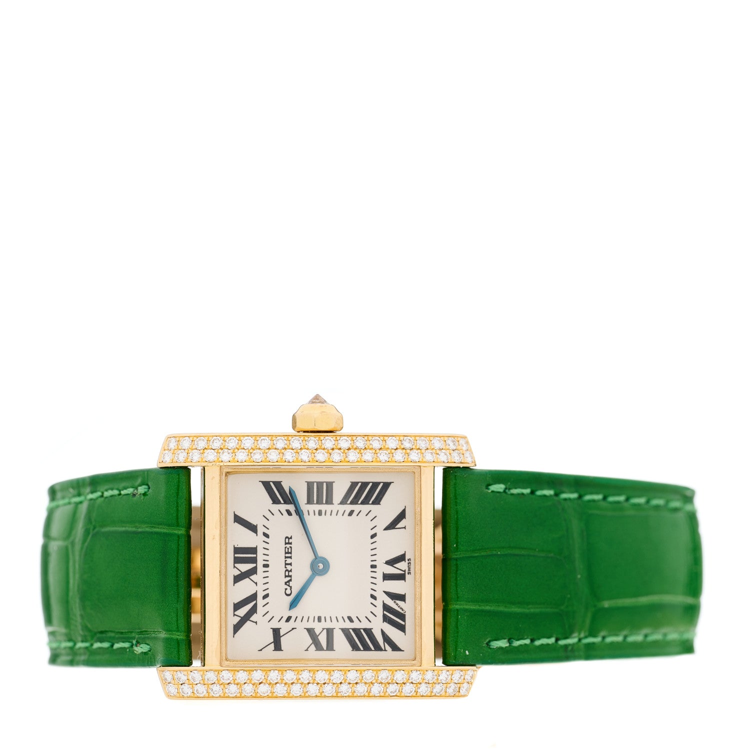 Cartier 18K Yellow Gold Alligator Diamond Bezel 25mm Tank Francaise Quartz Watch 2 of 4