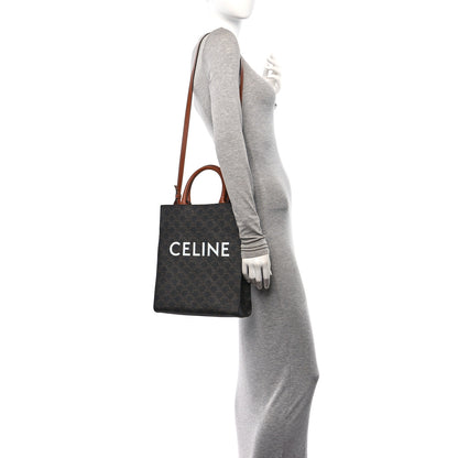 Celine Triomphe Canvas Calfskin Small Vertical Cabas Tan 2 of 8